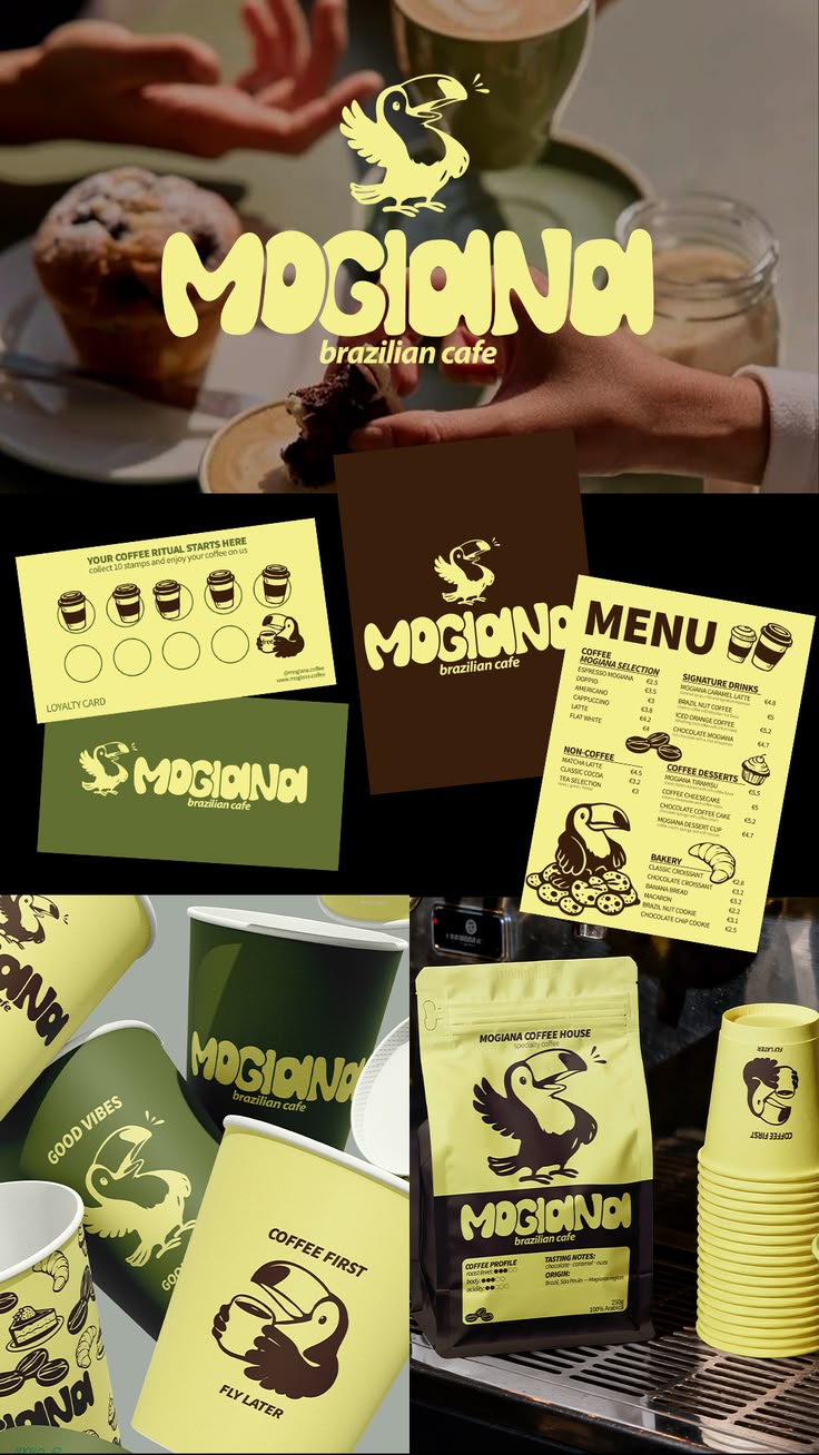 Identité visuelle d'un café, packaging et menu
